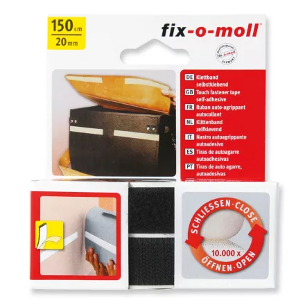 Tépőzáras szalag, öntapadó fekete, 1500 mm x 20 mm Fix-o-moll