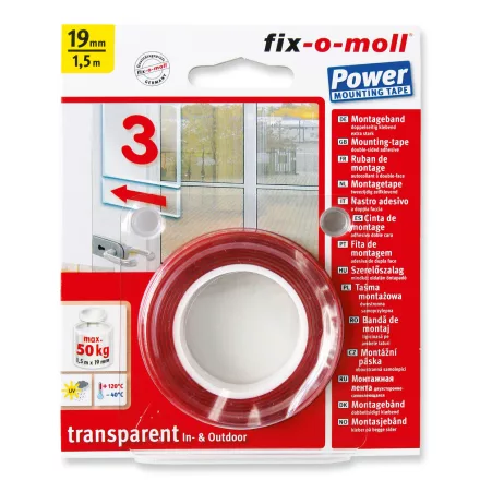 Power technikai ragasztószalag 40 kg, átlátszó, 1,5 m x 19 mm Fix-o-moll