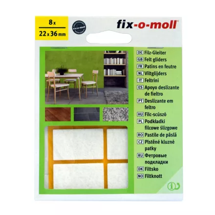 Csúsztatófilc, öntapadó, fehér, 8 db 22 mm x 36 mm Fix-o-moll