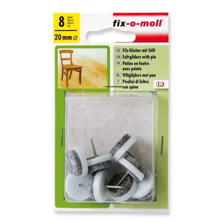 Bútorcsúsztató filc, szegezhető, fehér, 8 db 20 mm Fix-o-moll
